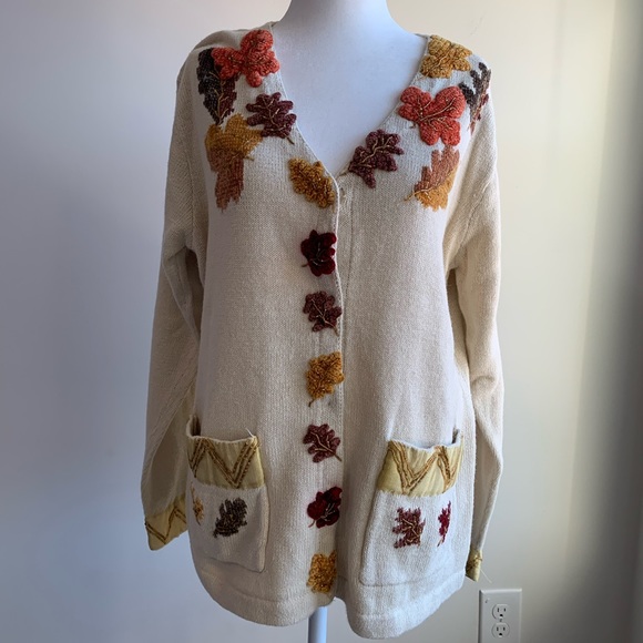 JTWO New York Embellished Embroidered Knit Fall Cardigan XL Vintage ITM814 - Picture 1 of 12